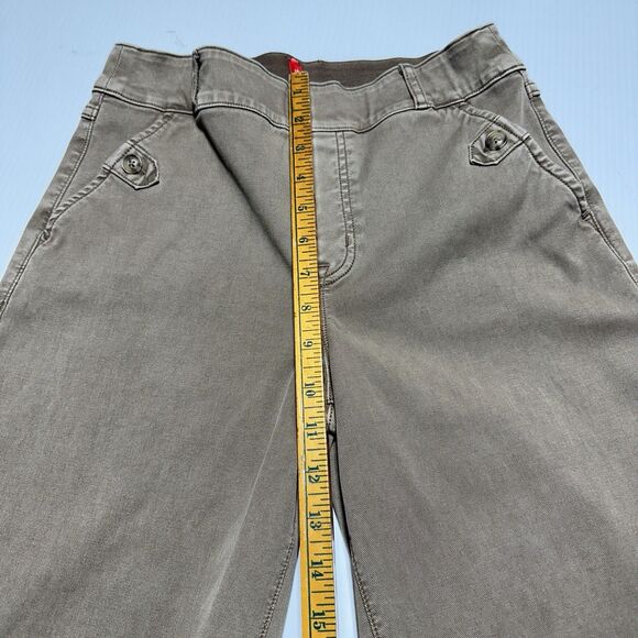 Spanx Stretch Twill Cropped Wide Leg Pant Womens M Tan High Rise Pull On - Picture 9 of 10